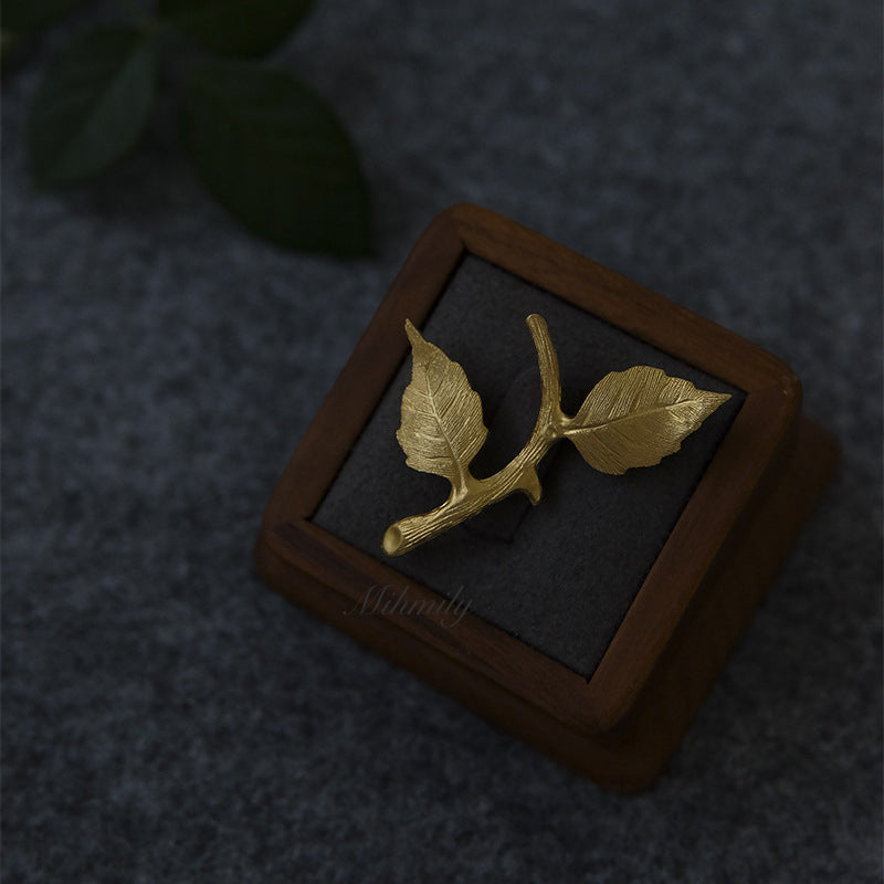 【Mihmily】Vintage Art Forest Style Elegant Rose and Leaf Plant Brooch - Accessories Close to Nature