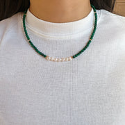 【Mihmily】Vintage handmade beaded good luck spiritual natural malachite necklace, elegant and graceful, with elegant collar design