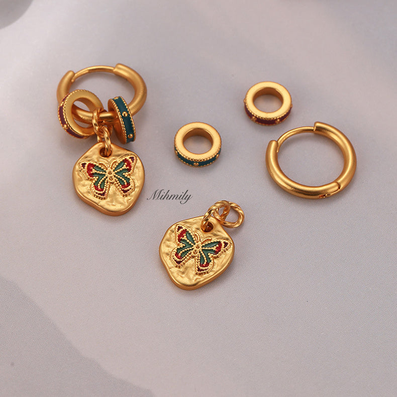 【Mihmily】Vintage enamel oil drip butterfly earrings - elegant, fashionable and versatile vintage accessories that make people happy