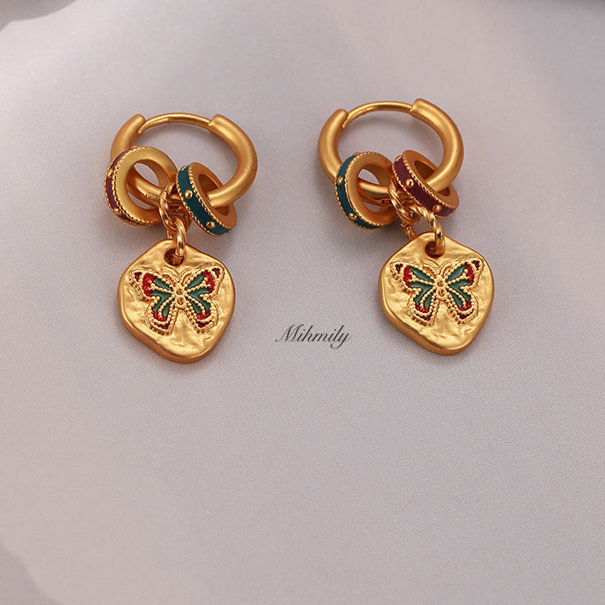 【Mihmily】Vintage enamel oil drip butterfly earrings - elegant, fashionable and versatile vintage accessories that make people happy