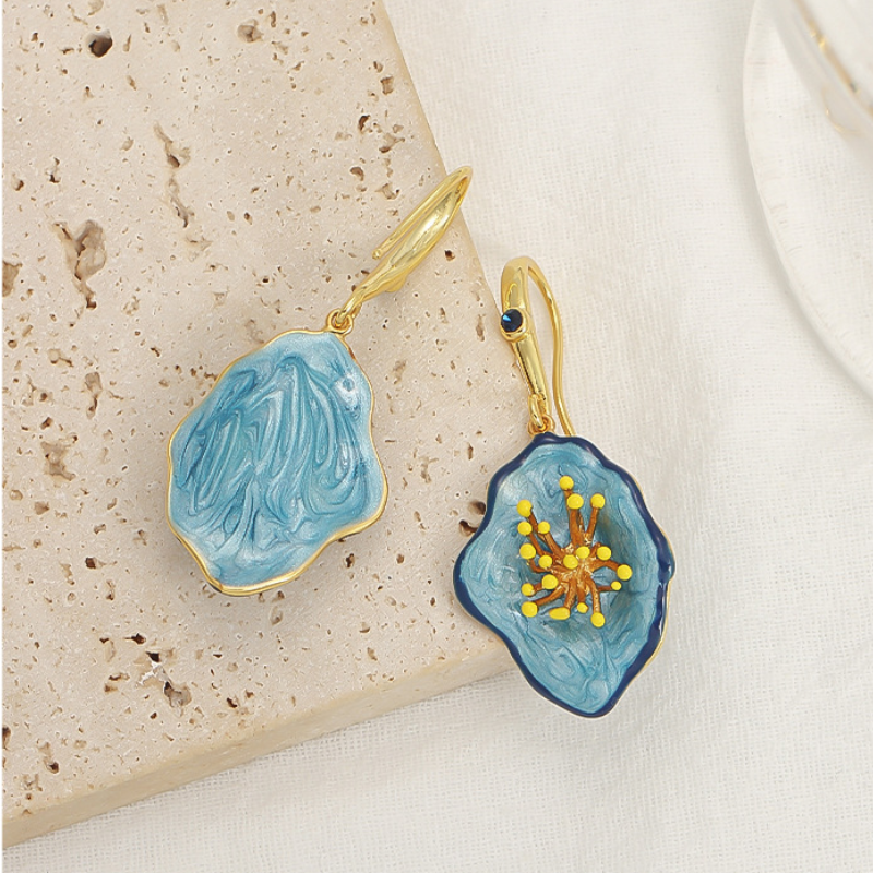 【Mihmily】Vintage drip glaze flower earrings, fashionable and advanced, bring good luck